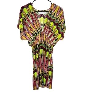 tbags Los Angeles Womens Abella Colorful Art To Wear Batwing Sleeve Dress Large
